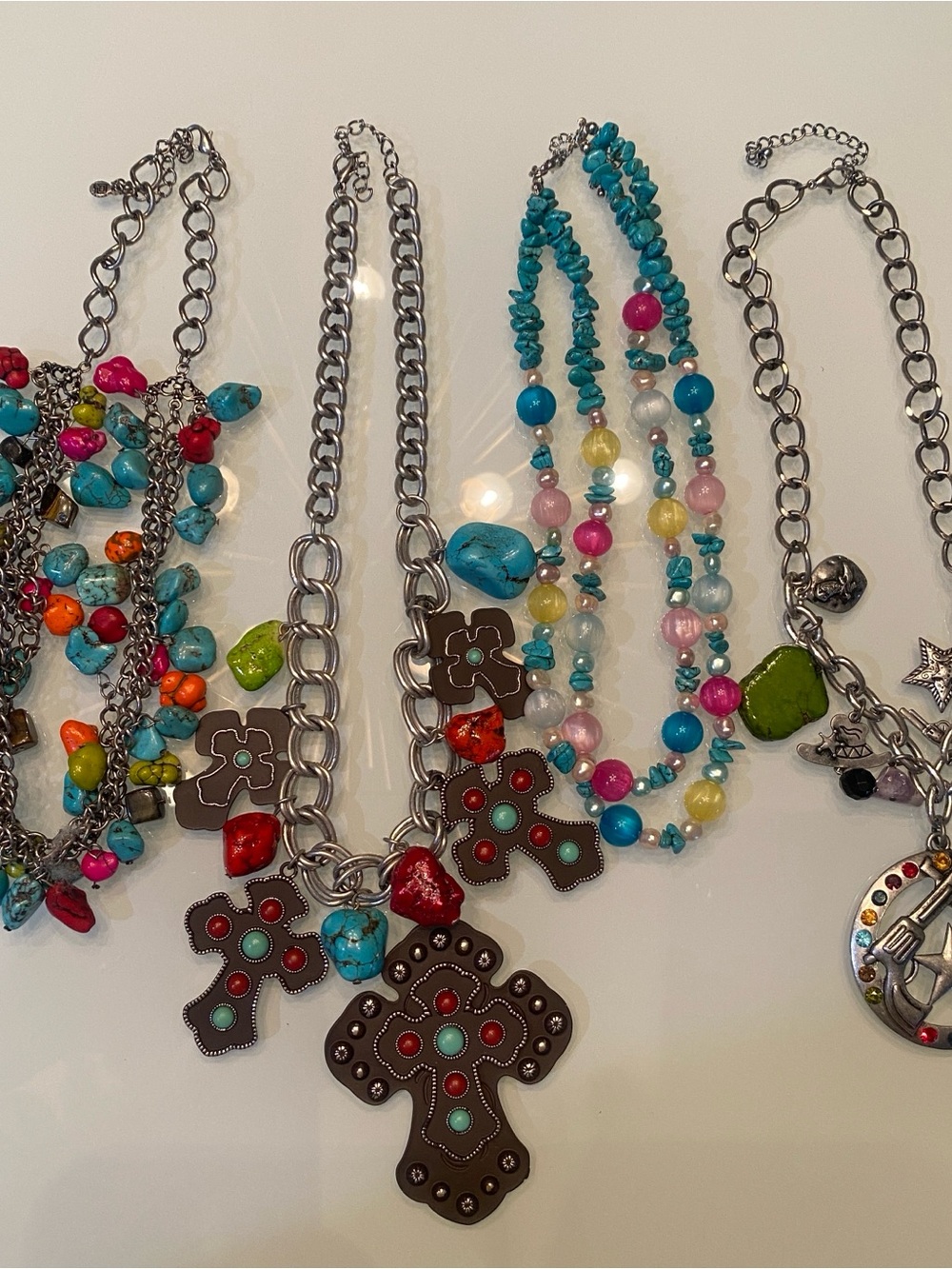NWOT Roper & Western Statement Necklace Lot Faux Turquoise Cross Charm